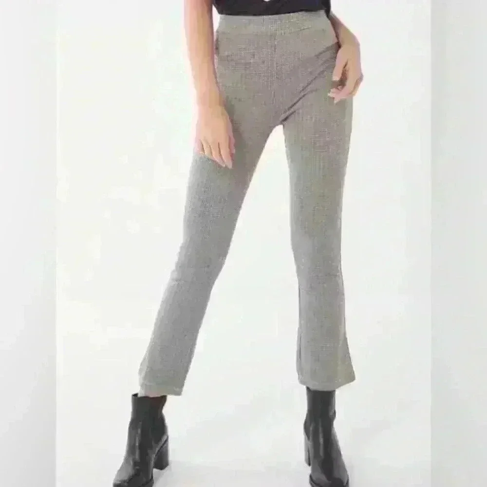 Urban Outfitters UO Casey Houndstooth Plaid Kick Flare Pull-On Pants